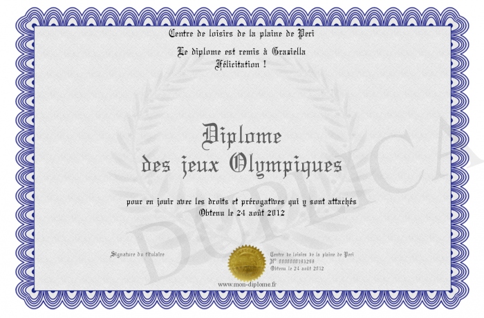 diplome jeux olympiques
